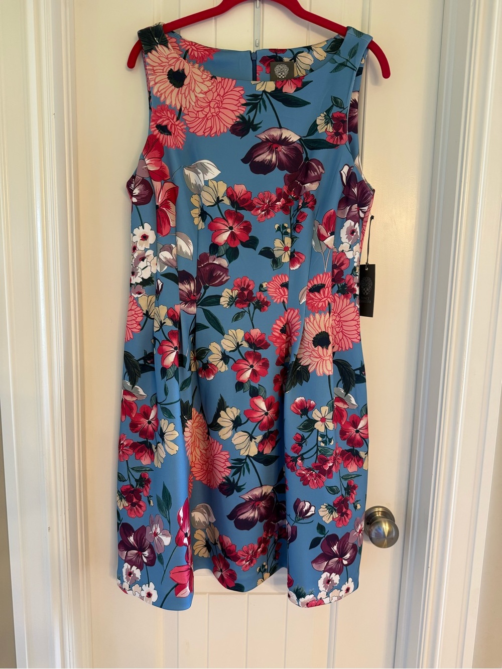 Vince Camuto Blue Floral Dress with Pink and Cream Blooms